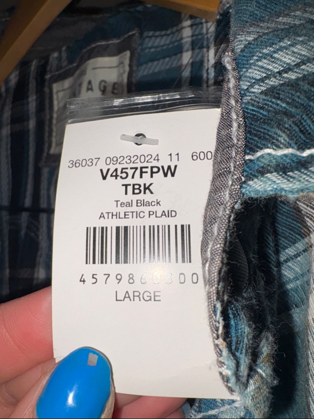 Vintage Teal and Black Plaid Men's Button-Down Shirt NEW WITH TAGS! - Picture 4 of 4